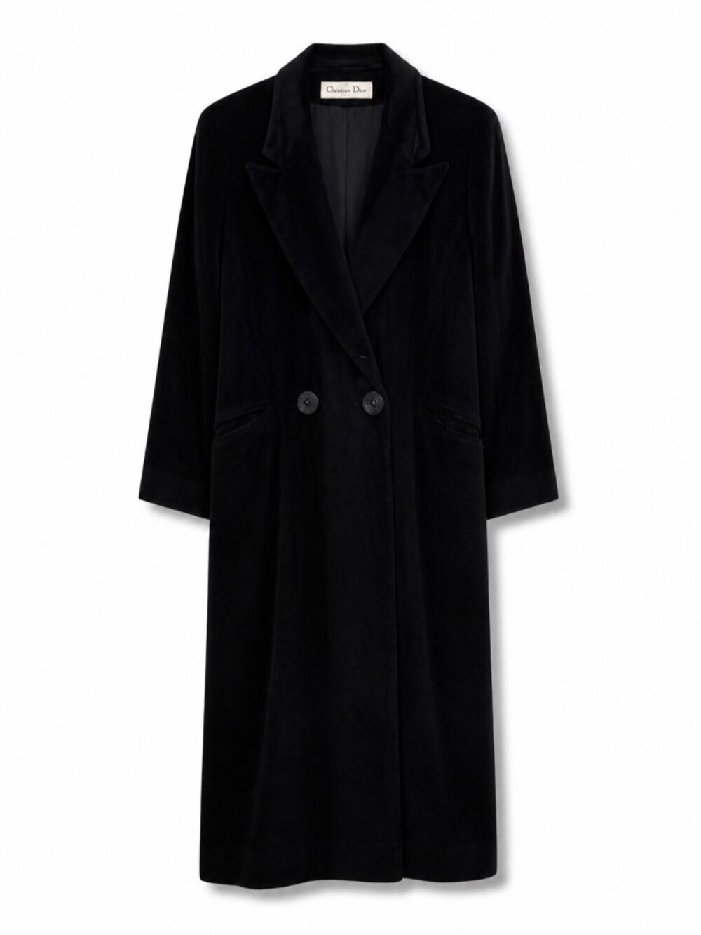Vintage 1980s Christian Dior Loro Piana Lambswool Black Maxi Coat USA Size 6